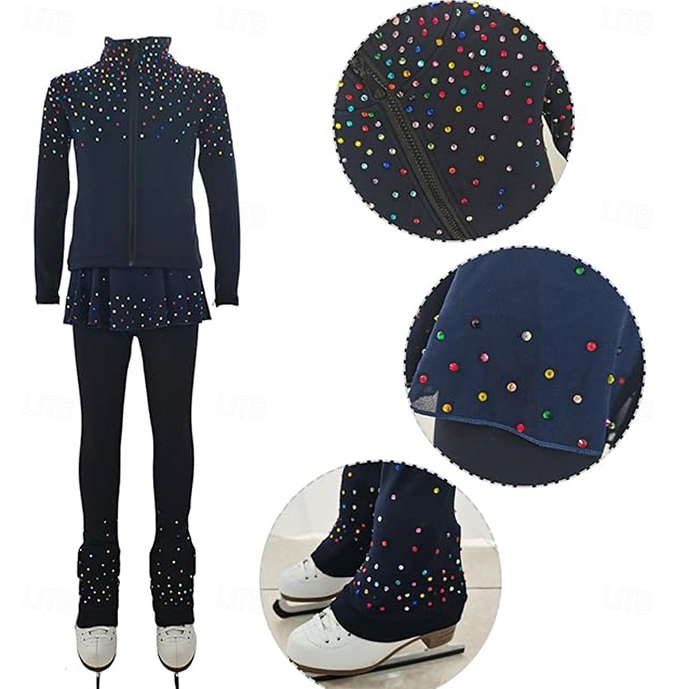 Eiskunstlaufjacke mit Hose, Damen- und Mädchen-Eiskunstlaufbekleidung, blau, dehnbar, Trainings- und Wettkampfbekleidung, wärmend, mit Kristall-/Strasssteinen, langärmlig, Eiskunstlauf 2026 - $182.99 –P2