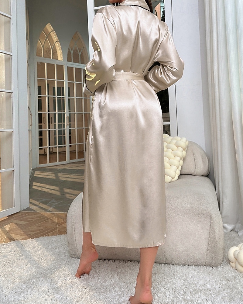 Γυναικεία Ρόμπα Καθημερινό Μαλακή Σατέν Μονόχρωμες Με Κορδόνια Καθημερινά Σπίτι Κρεβάτι Μακρυμάνικο Λαιμόκοψη V Μαύρο Ανθισμένο Ροζ Ρουμπίνι Χακί Καλοκαίρι Κανονικό 2026 - $27.99 –P3