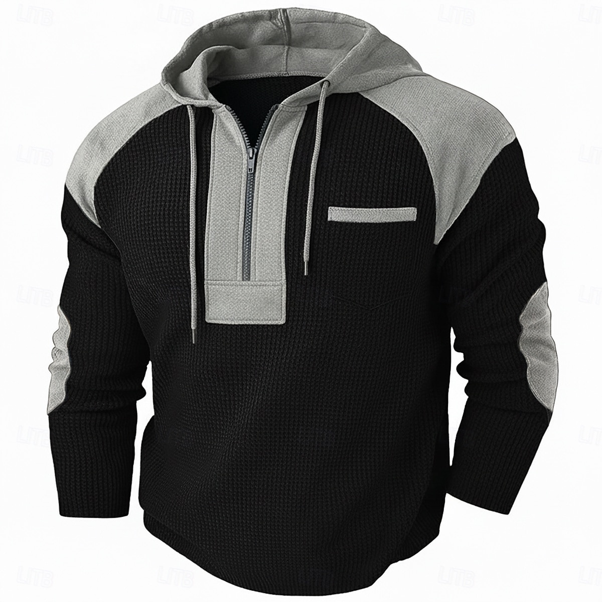 Herren Waffel T-Shirt T Shirt Waffel-Henley-Hemd Herrenhemden mit Ellbogenflicken Langarm Mit Kapuze Zur Seite fahren Halber Reißverschluss Herbst Herbst Winter Einfarbig Farbblock Sportlich 2026 - $24.99 –P3