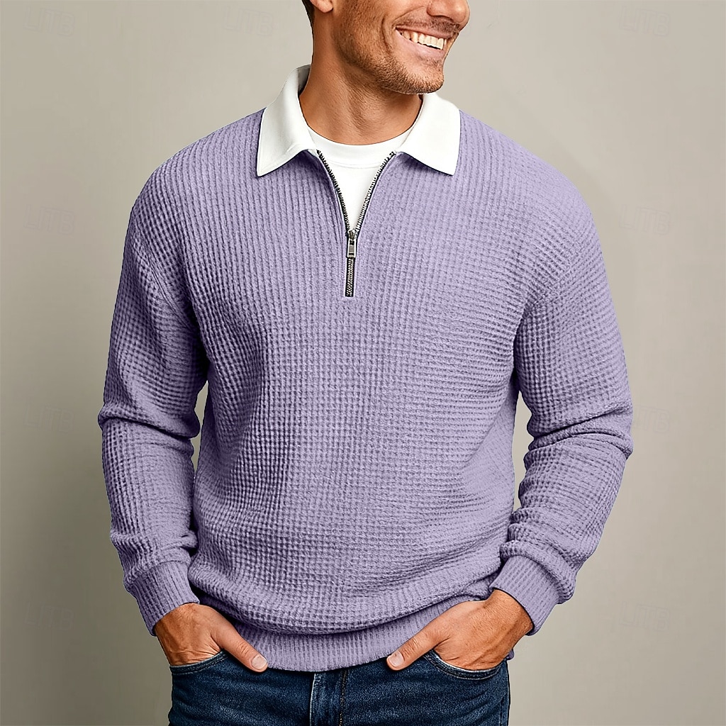 Per uomo Magliette Polo a Nido d'Ape Testurizzato Casuale Streetwear Collo ripiegato Manica Lunga Moda Tempo libero Blocco di colori Con zip Patchwork Autunno Primavera & Autunno Tutte le stagioni del 2026 a $26.99 –P2