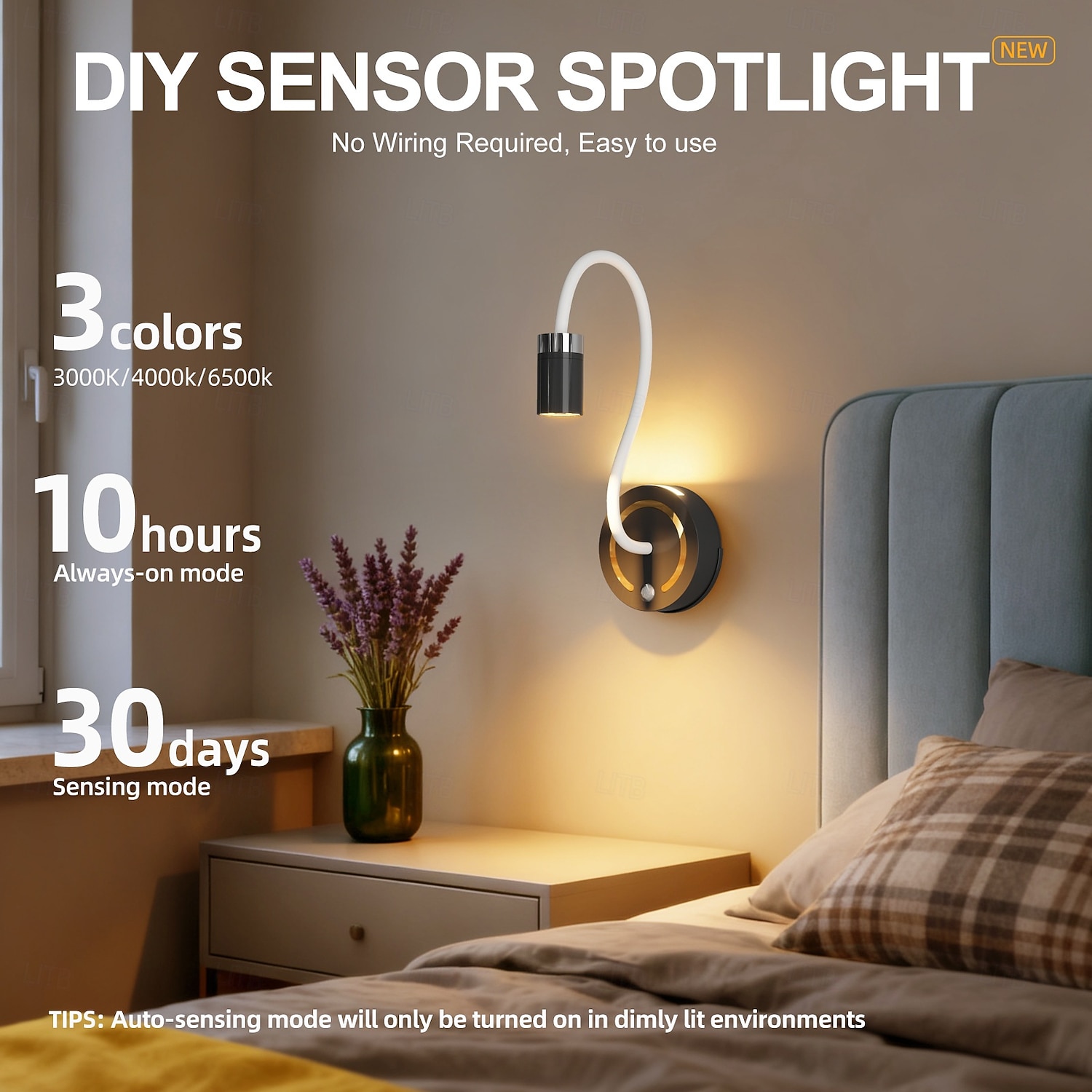 Sensorlampe med justerbar stang, bordlampe med berøringsfri bevegelseskontroll, nattbordlampe for soverom/stue 2026 - QAR 140.31 –P3