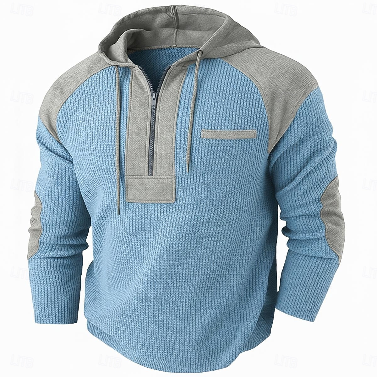 Herren Waffel T-Shirt T Shirt Waffel-Henley-Hemd Herrenhemden mit Ellbogenflicken Langarm Mit Kapuze Zur Seite fahren Halber Reißverschluss Herbst Herbst Winter Einfarbig Farbblock Sportlich 2026 - $24.99 –P1