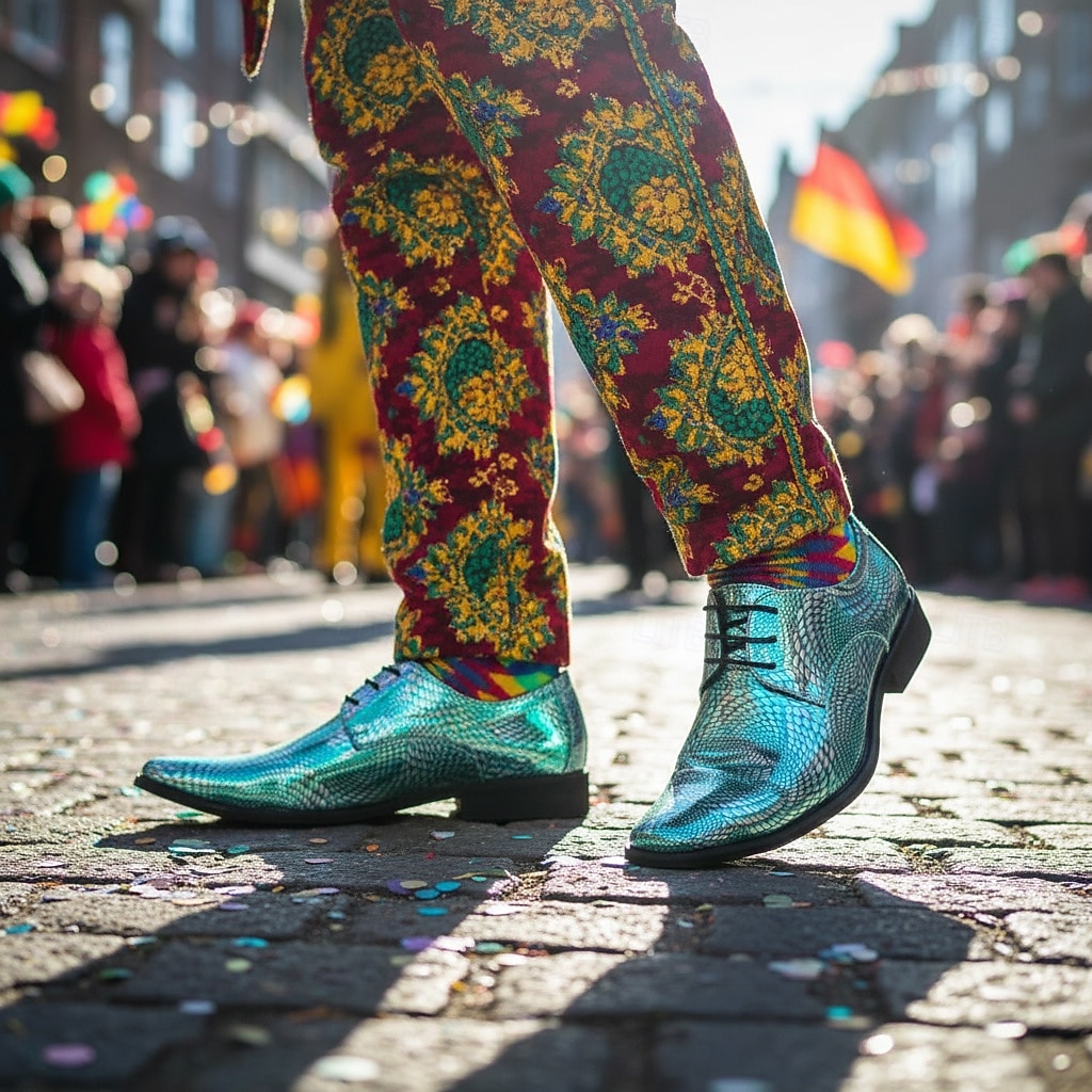 Männer Mardi Gras farbenfrohe schillernde Schlangenprint Anzugschuhe metallic grün und lila Schnürdesign stylisch und mutig ideal für Karneval und festliche Feiern 2026 - $59.99 –P7
