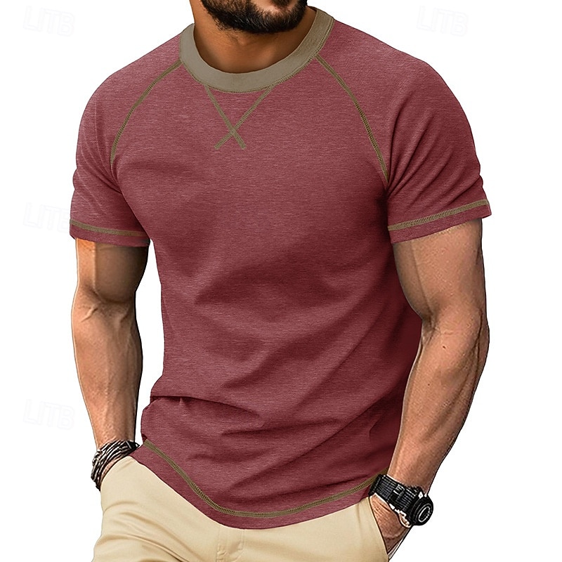 Bărbați Tricou Manșon scurt Stil Nautic Vară Primăvară Culoare solidă Elegant Neutru Zilnic Crewneck Casual Casă În aer liber Roșu Top tricou pentru bărbați 2026 - $18.99 –P6