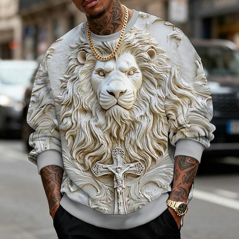 Voor heren 3D Print Leeuw 3D-afdrukken Sweatshirt Stijlvol Casual Lange mouw Strakke ronde hals Vakantie Feest Lahja blauw Geel Paars Grijs Ronde hals 3D Alle seizoenen Ontwerper S M L XL XXL XXXL 2026 - $32.99 –P1