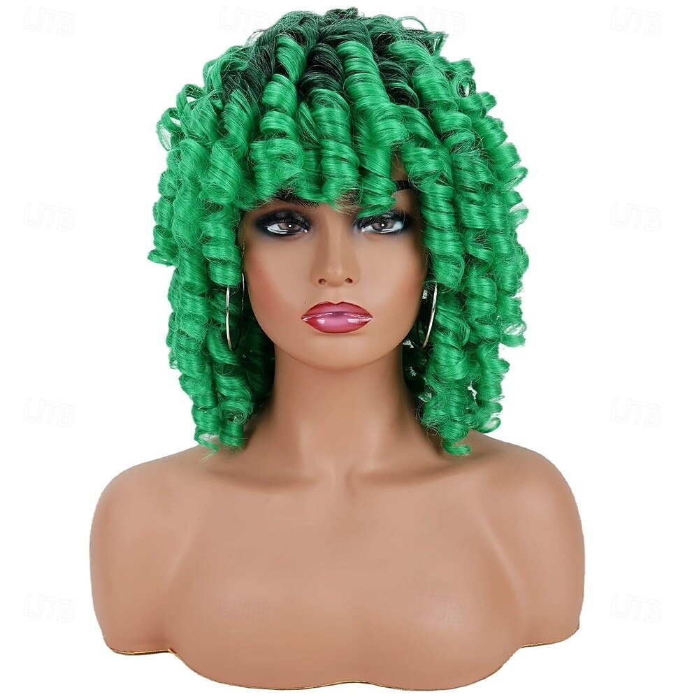 Parrucche Verdi per Donne Parrucca Corto Riccio Con Frangia Sintetica Afro Larga Riccia del 2026 a $21.99 –P2