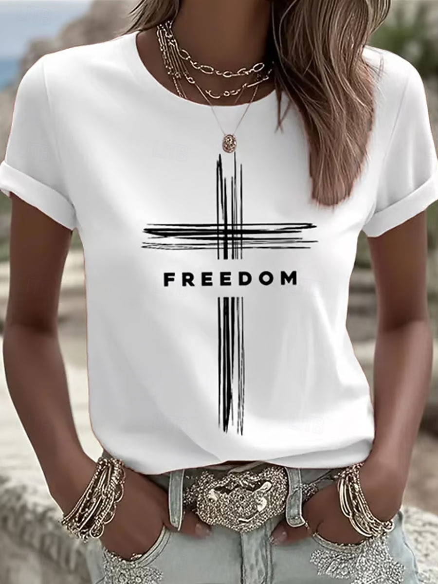 Ημέρα Ανεξαρτησίας Πατριωτική Γυναικών T Shirt Γραφικό Γράμμα Vintage Στυλάτη Κλασική Κοντομάνικη Crew Neck Κανονικά Τοπ Καθημερινής Χρήσης Σαββατοκύριακο Εκτύπωση Μπλε Μαύρο Λευκό Ροζ Κόκκινο 2026 - $22.99 –P2