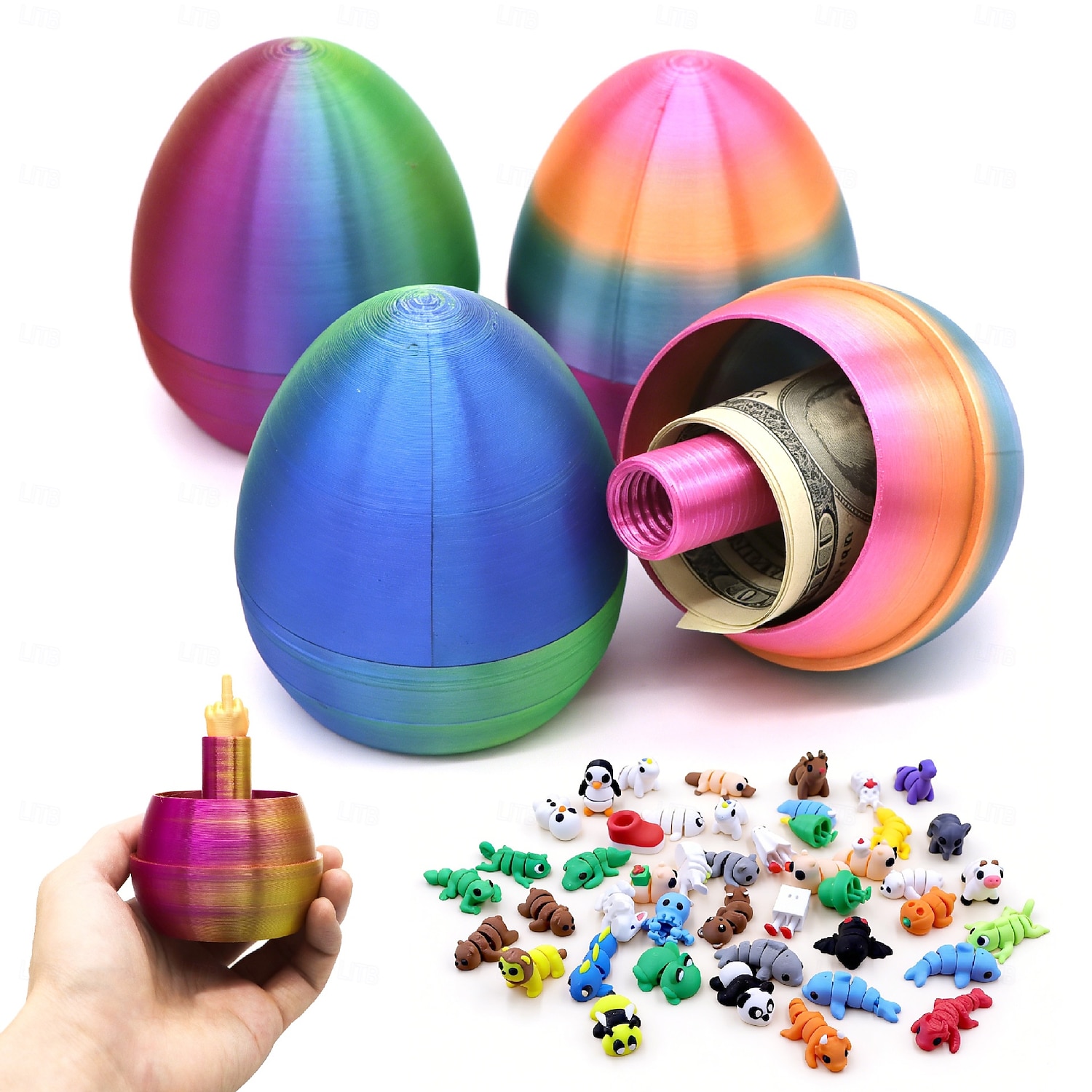 Пасхальное яйцо, напечатанное на 3D-принтере, с 10 случайными миниатюрными животными внутри, подвижные игрушки, наполнители для пасхальных корзин, забавные коллекционные подарки для детей и взрослых, 2026 - $21.99 –P3