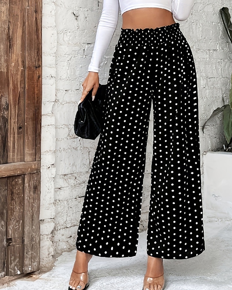Mujer Fresco Chinos Vacaciones Ropa de calle Casual Longitud total Media cintura A Lunares Bolsillo Cintura elástica Estampado Confortable Comodidad Elástico Exterior Calle Negro Verano Primavera 2026 - $22.99 –P3