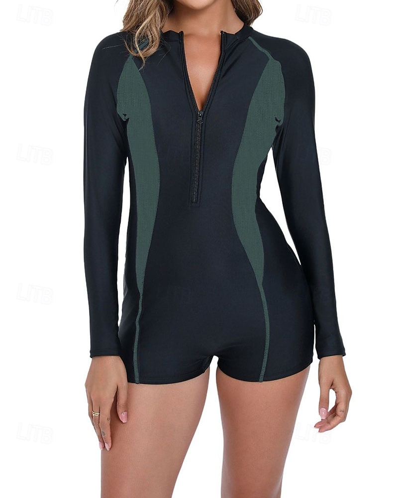 Damen Anti UV Shirt Badeanzug Badeanzüge Patchwork Reißverschluss Ultraleicht (UL) UV Schutz Elastisch Langarm Bademode Surfen Schnorcheln Frühling 2026 - $35.99 –P15