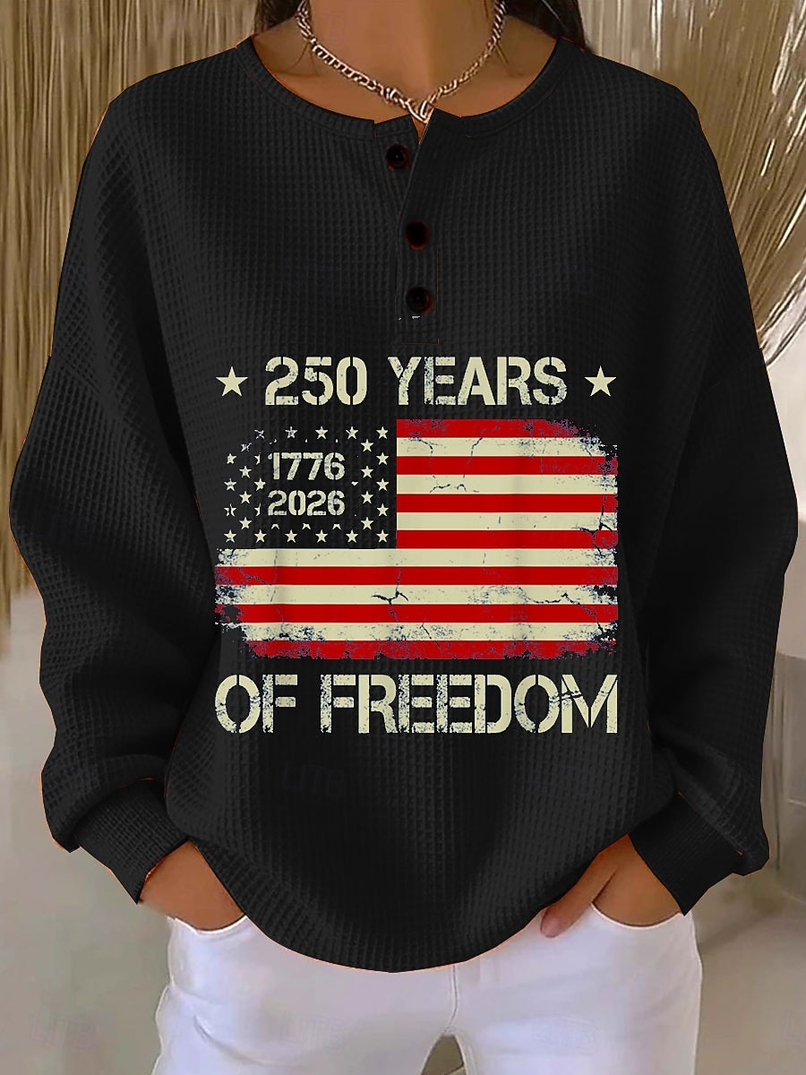 بلوزة نسائية بمناسبة عيد الاستقلال الأمريكي - تصميم حرفي - موضة عصرية وغير رسمية - بأكمام طويلة - قبة دائرية - مطبوعات يومية في الشارع - أزرار 2026 - $28.99 –P4