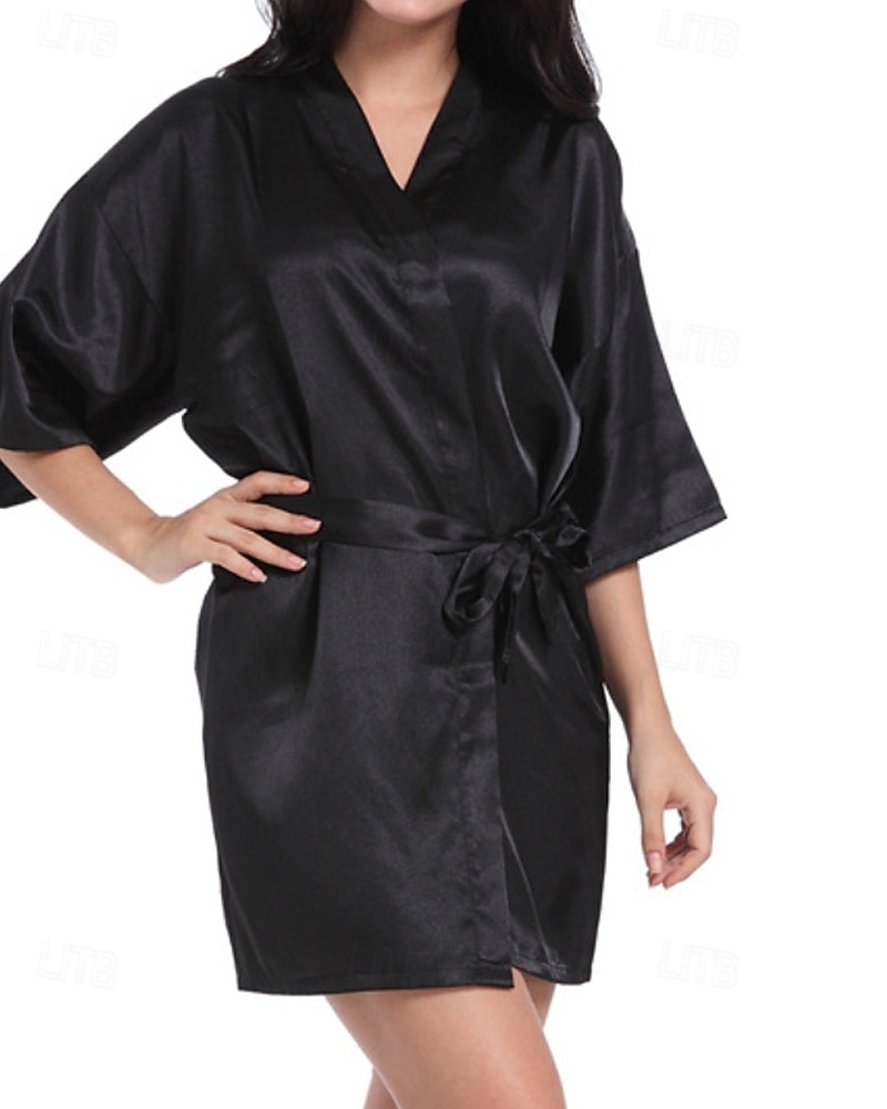 Women's Robe Casual Soft Satin Pure Color Daily Home Bed Short Sleeve V Neck Black White Light Green Pink Navy Blue Summer Regular Fit 2026 - $22.99 –P1