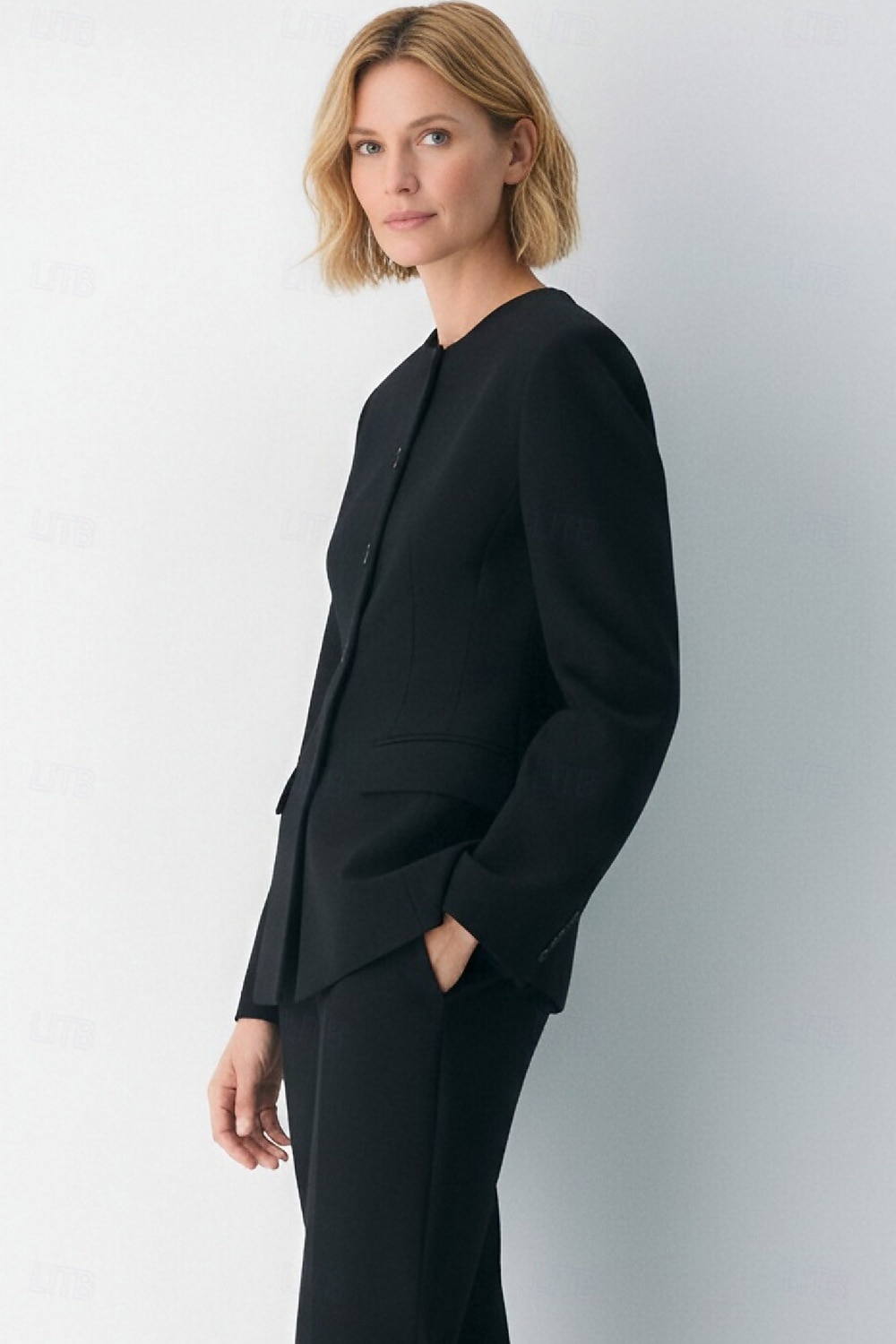 Women's 2 Pieces Suits Separates Office Work Formal Stretch Fabric Elegant Business Simple Long Sleeve Round Peak Lapel Double Breasted 2026 - $195.99 –P4