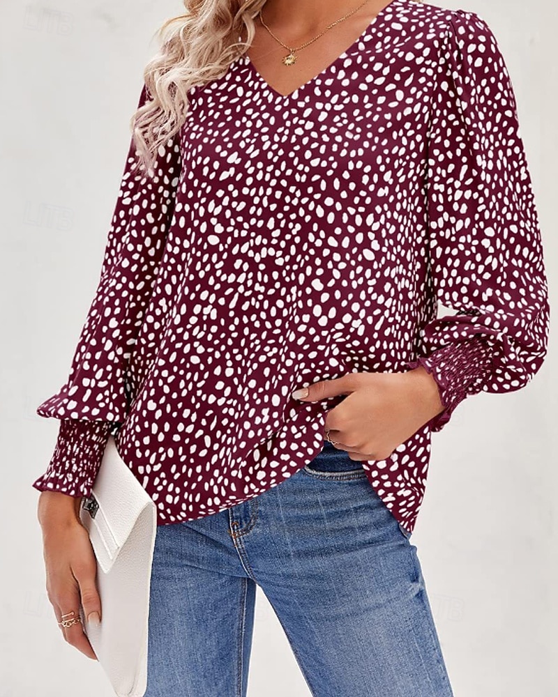 Per donna Maglietta Stampato Floreale Casual Manica Lunga Scollo a V Top Regolari Quotidiano Uscire Weekend Nero Rosa Vino Blu marino Verde Primavera Autunno del 2026 a $26.99 –P13