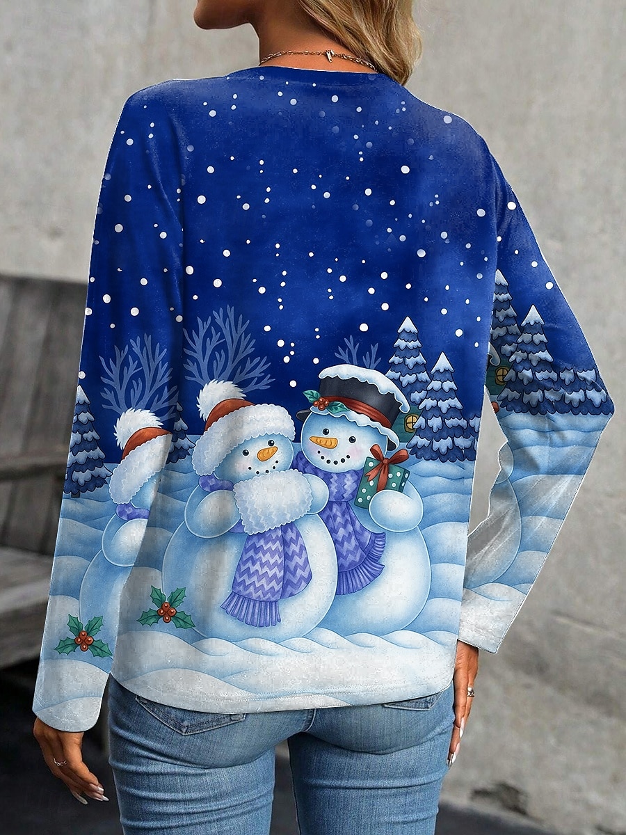 Χριστουγεννιάτικη Γυναικεία Τ-shirt Γραφικό Vintage Μόδα Στυλ Μακριά Μανίκια Crew Neck Κανονικά Κορυφαία Ρούχα Καθημερινής Σαββατοκύριακο Εκτύπωση Λευκό Κόκκινο Μπλε Άνοιξη Φθινόπωρο Χειμώνα 2026 - $6.49 –P2