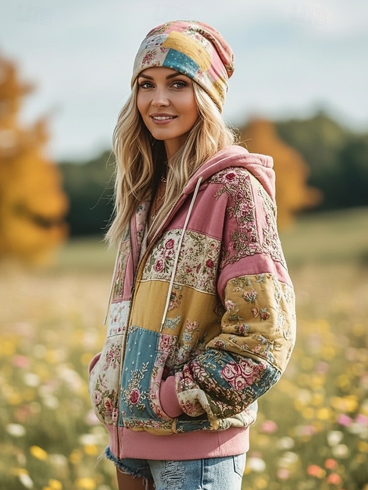 Женская эластичная шапка-бини из хлопковой смеси в стиле «богем», с разноцветным узором, можно носить как утеплитель для шеи, идеально подходит для повседневной носки и активного отдыха 2026 - $11.99 –P1