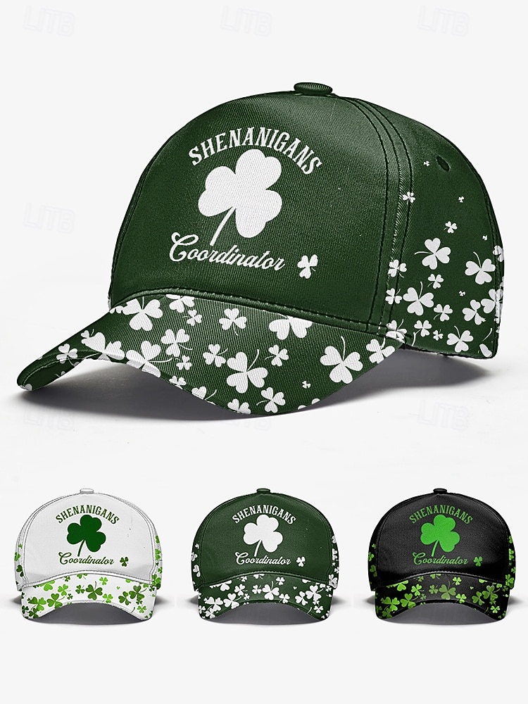 Gorra de poliéster para hombre, "Coordinador de Shenanigans" con estampado de trébol, varios colores, perfecta para el Día de San Patricio y para uso diario. 2026 - $14.99 –P5