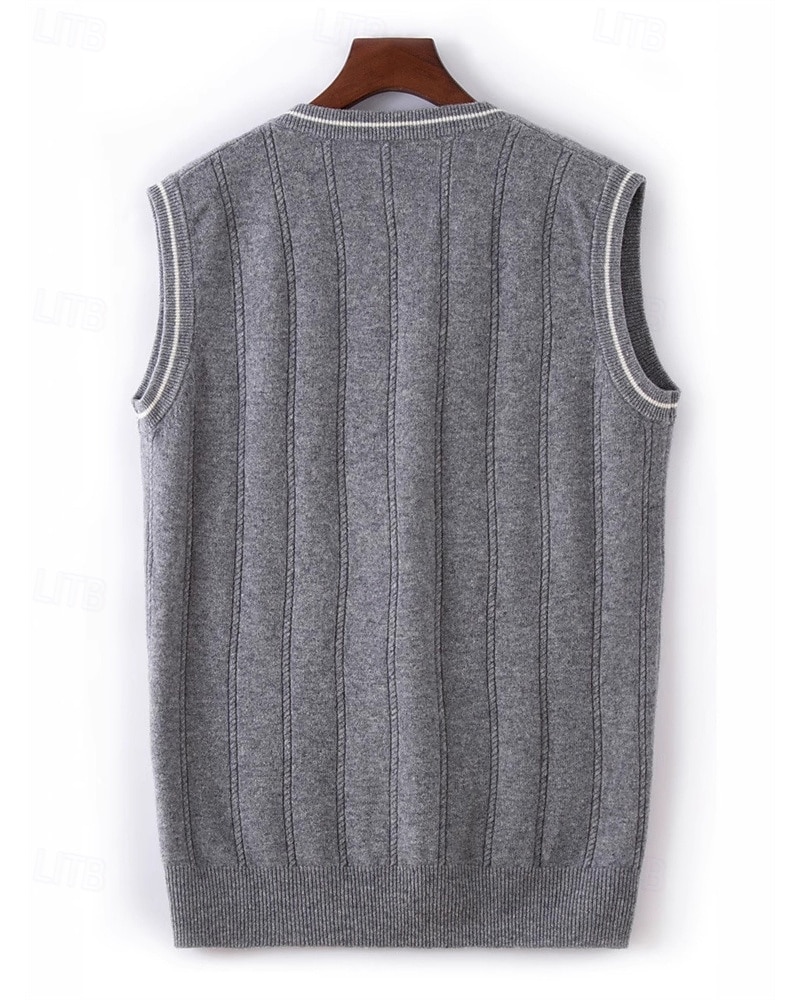 Miesten Neulepusero Mekko villapaita Liivi Neulottu villapaita Joustin Neuloa Tavalliset topit Kudottu Väripalikka V kaula-aukko Muoti Katutyyli liiketoiminta Loma Vaatetus Hihaton Syksy Talvi Kameli 2026 - $103.99 –P2