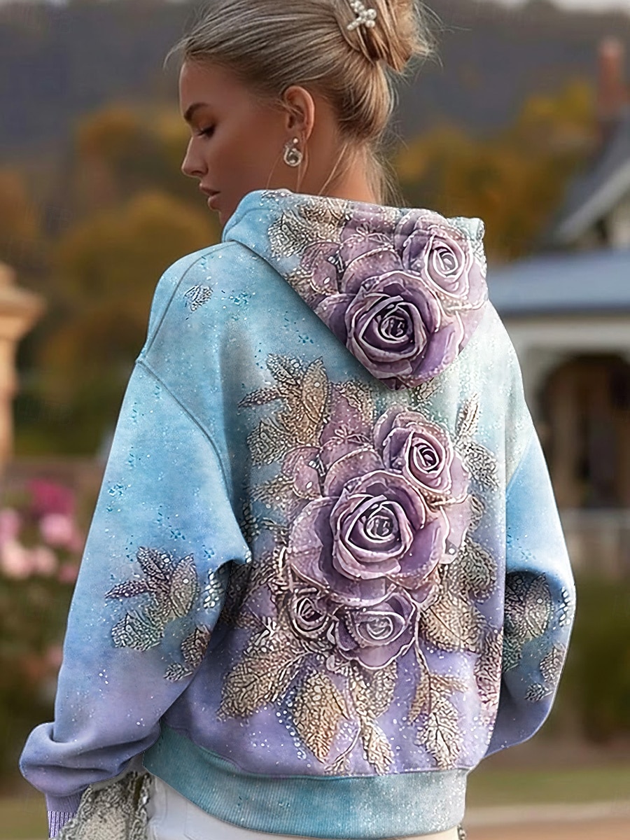 מעיל הודי וינטאג' בוהו לנשים מדפסת תלת ממד פאטצ'וורק מעיל סוודר פרחוני סוודר פולאובר סוודר אוברסייז חם ספורטיבי קפוצ'ון יומיומי פאטצ'וורק שחור לבן צהוב ורוד כהה אביב סתיו חורף 2026 - $28.99 –P4