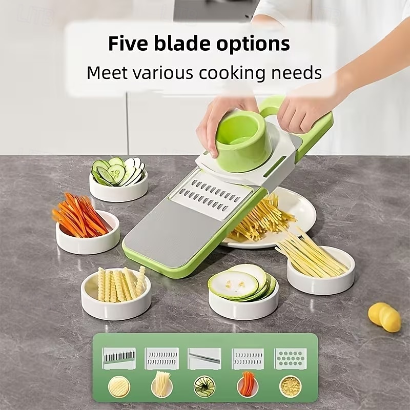 7 deler multifunksjonelt grønnsaksskjære- og kvernsett i rustfritt stål med utskiftbare kniver - manuelle kjøkkenplanleggingsverktøy for forskjellige grønnsaker, grønnsaksskjæresett, kjøkkendings 2026 - $23.99 –P6