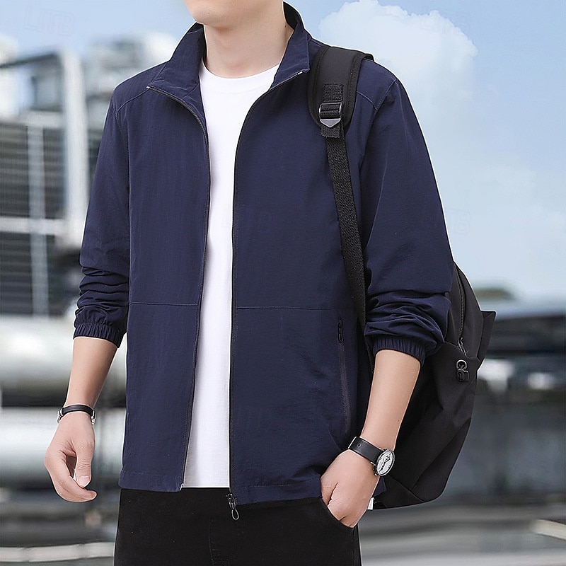 Per uomo Giacca Leggera Giacca Casual Casuale Quotidiano Sport Tasca Primavera Autunno Semplice Streetwear Elegante Collo alla coreana Regolare Nero Blu marino Cachi Verde militare Grigio scuro Giacca del 2026 a $34.99 –P14