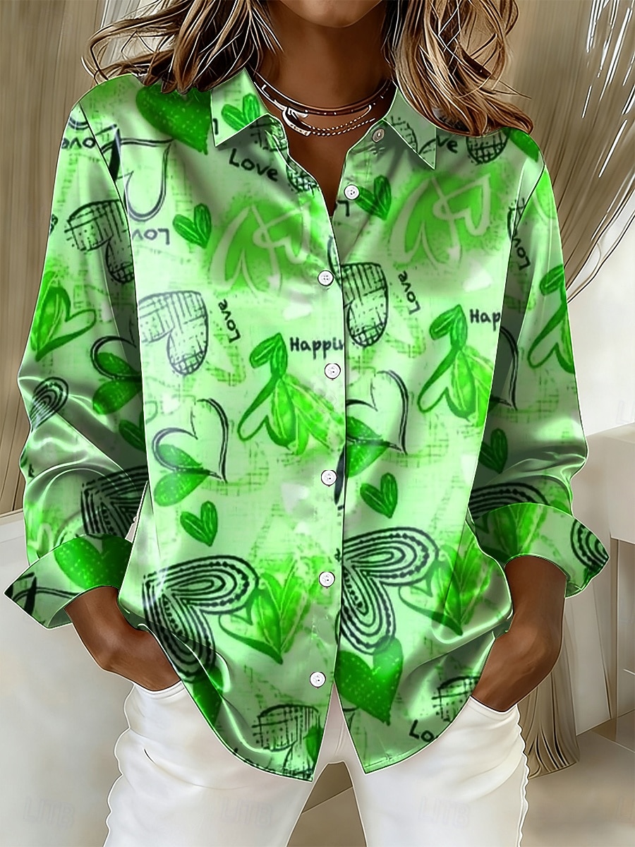 Ημέρα του Αγίου Βαλεντίνου Γυναικεία Πουκάμισο Καρδιά Γραφική Βίντατζ Στυλάτο Μοντέρνα Μακρυμάνικο Κολάρο Πουκαμίσου Κανονικά μπλουζάκια Καθημερινά Αργίες 2026 - $28.99 –P2