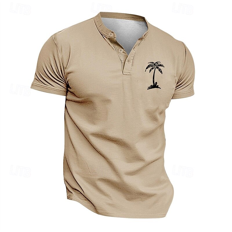 Hombre Camiseta Henley Shirt Tee Camisa manga corta Manga Corta Henley Verano Primavera Palmera Moda Ropa de calle Casual Botones Estampado Diario Vacaciones Deporte Negro Verde Claro Blanco Camiseta 2026 - $20.99 –P4
