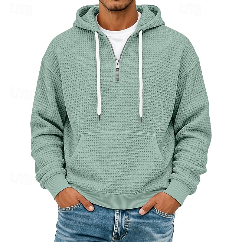 Men's Hoodie Waffle Hoodies Pullover Hoodie Sweatshirt Quarter Zip Hoodie Apricot Wine Red White Light Green Navy Blue Hooded Plain Patchwork Color Block Textured Casual Daily Sports & Outdoor 2026 - $28.99 –P6