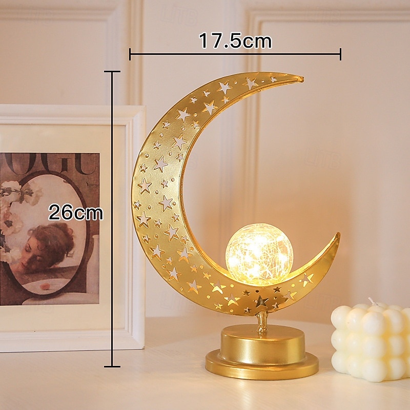 Ramadán Eid kovová dutá koule dekorativní lampa hvězda měsíc hrad vnitřní ložnice atmosféra ornament lampa aaa baterie 18,5 * 14,5 cm 2026 - $24.99 –P7