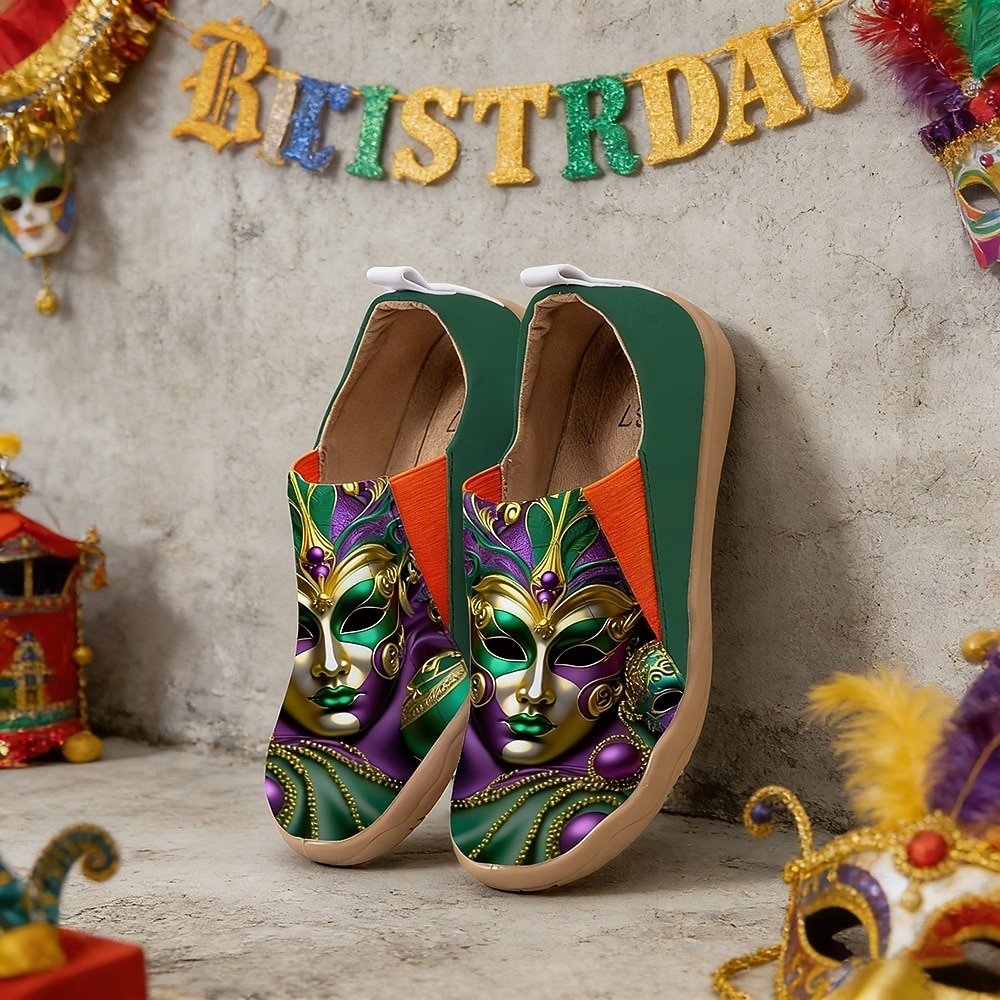 Scarpe Slip-On in Tela con Stampa di Maschere da Carnevale da Donna per Mardi Gras - Calzature Festive e Leggere con Vestibilità Larga per Parate Celebrazioni in Strada Feste a Tema e Uscite Estive del 2026 a $54.99 –P6
