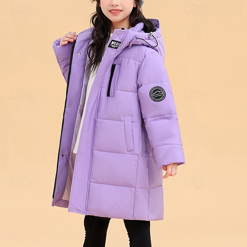 Kids Girls' Down Jacket Puffer Jacket Solid Color Sports Pocket Keep Warm Windproof Outdoor Coat Outerwear 4-12 Years Winter Black Yellow Purple 2026 - $80.99 –P9