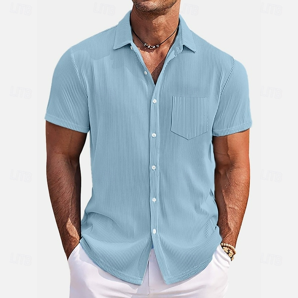 Men's Shirt Casual Shirt Corduroy Shirt Button Up Shirt Blue Black White Green Gray Short Sleeve Plain Lapel Casual Daily Pocket Clothing Apparel Fashion Modern Casual Comfortable 2026 - $24.99 –P3