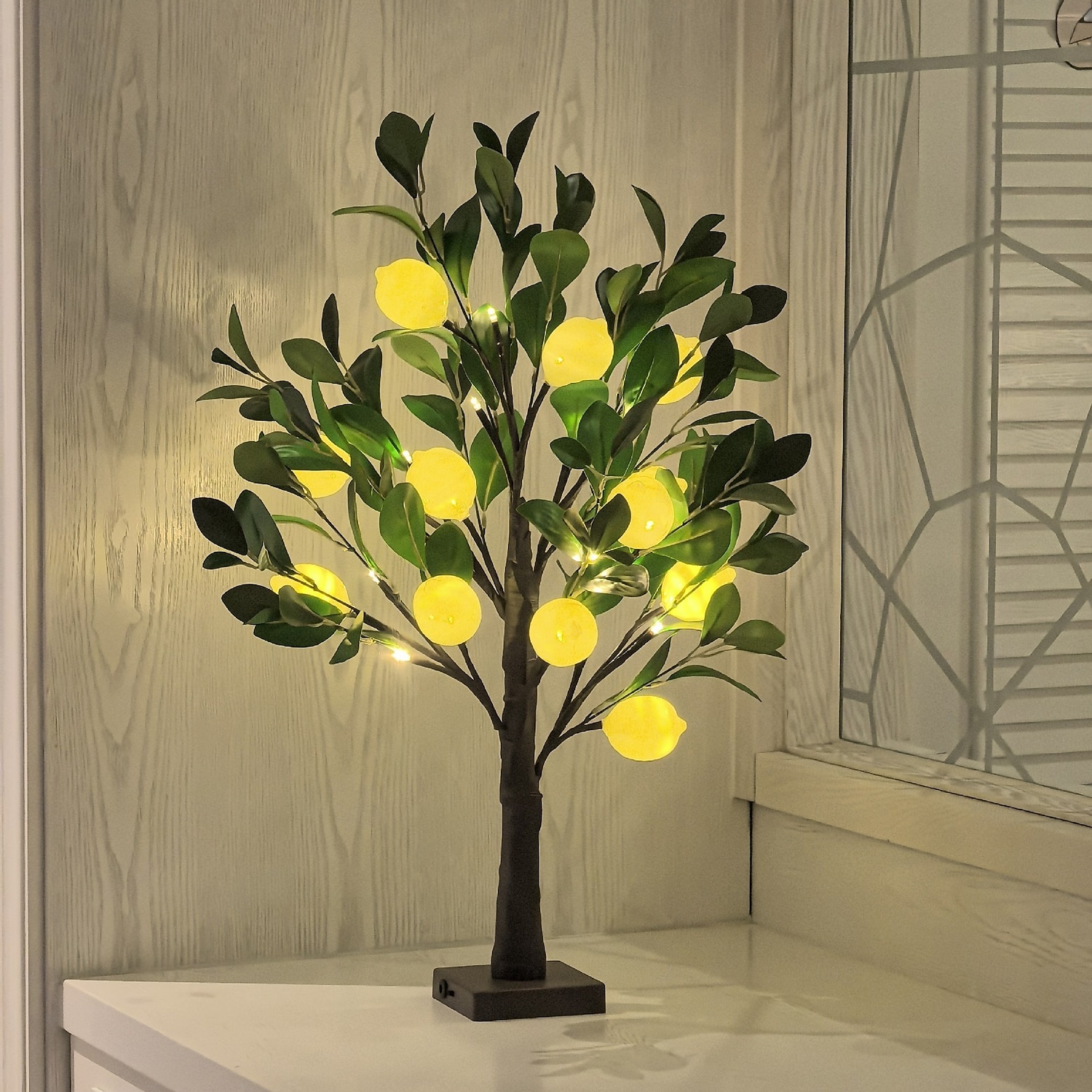 60cm/23,9palcové umělé světlo na citroník, 12 citronů, 24 LED korálků, jarní/letní interiérová/venkovní dekorace do ložnice, obývacího pokoje, jídelny, noční světlo na párty 2026 - $25.99 –P12