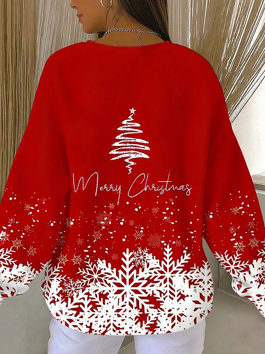 Christmas Women's Pullover Graphic  Warm Classic Casual Long Sleeve Crew Neck Regular Tops Home Street Dailywear Print Red Blue Purple Green Fall Winter 2026 - $35.99 –P2