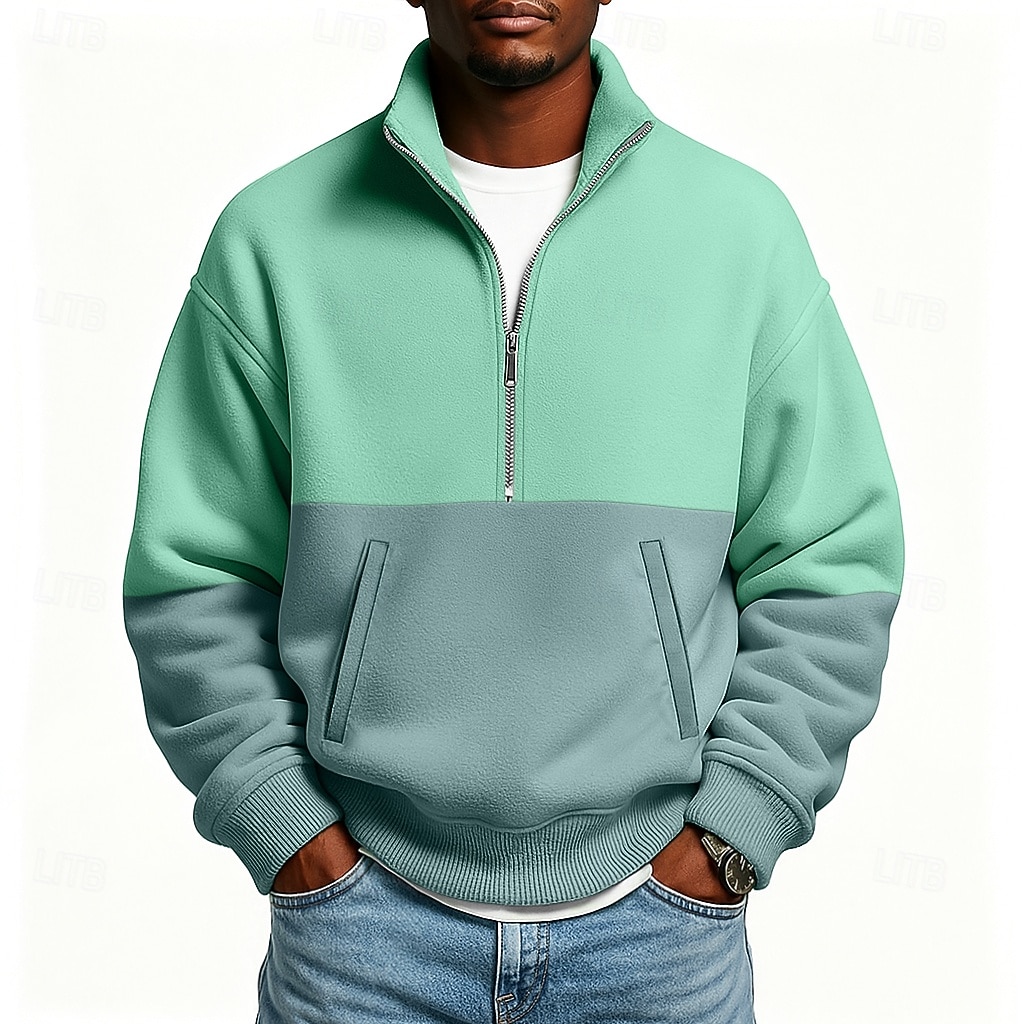 Herren Kapuzensweatshirt Sweatshirt Pullover Kapuzensweatshirt Pullover Grün Stehkragen Halber Reißverschluss Einfach Patchwork Farbblock Lässig Täglich Sport & Outdoor Streetwear Cool Sportbekleidung 2026 - $28.99 –P1