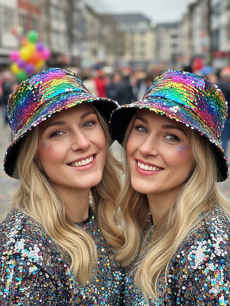 Kvinnors flerfärgad vändbar paljetthatt för Mardi Gras - glänsande diskokostymtillbehör för karneval rave och maskerad 2026 - $14.99 –P3