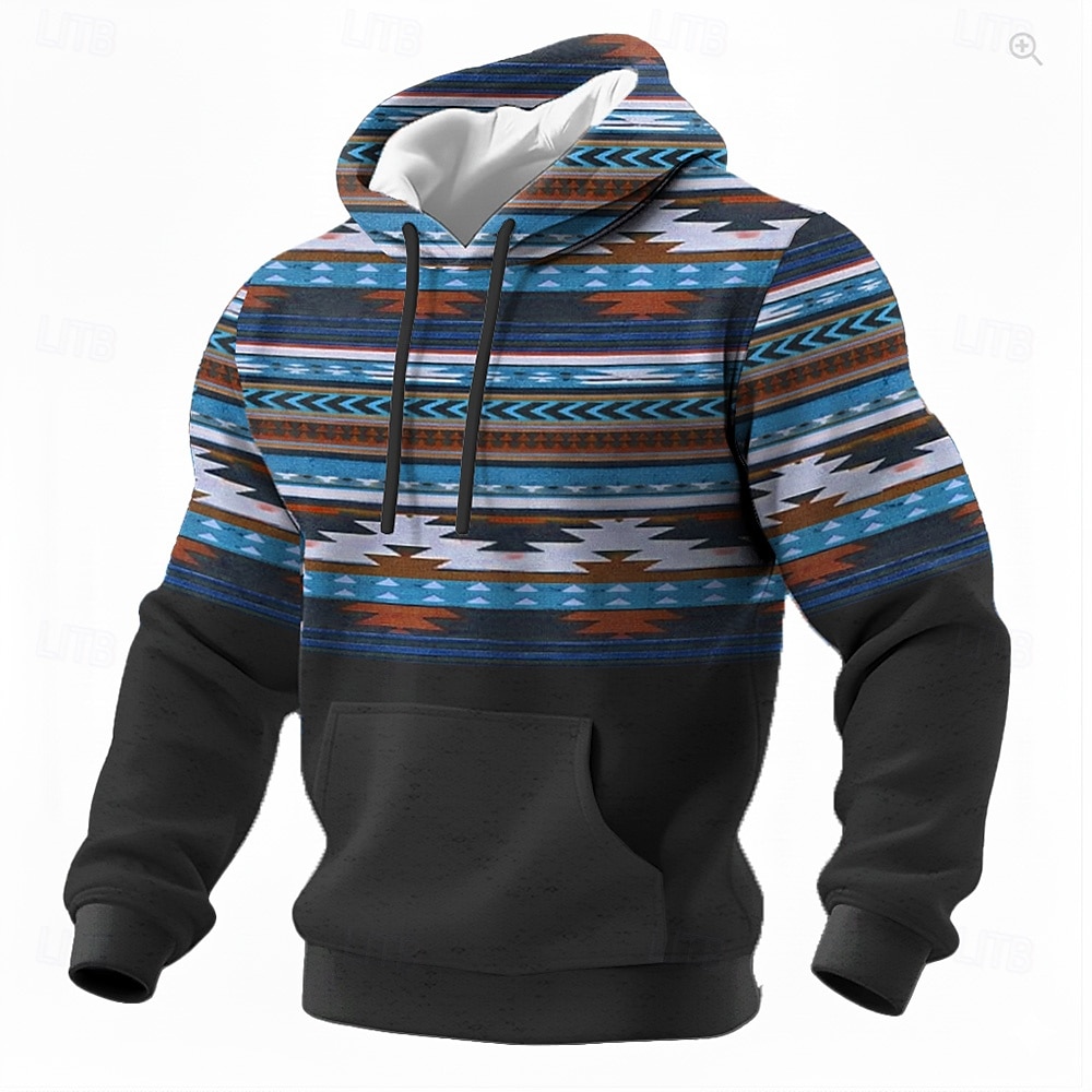 Per uomo Geometrico Azteco Tribale Felpa con Cappuccio Felpa Etnico Vintage Retrò Manica Lunga Girocollo All'aperto Abbigliamento casual alla moda Blu Marrone Verde Coulisse Autunno Inverno del 2026 a $26.99 –P2