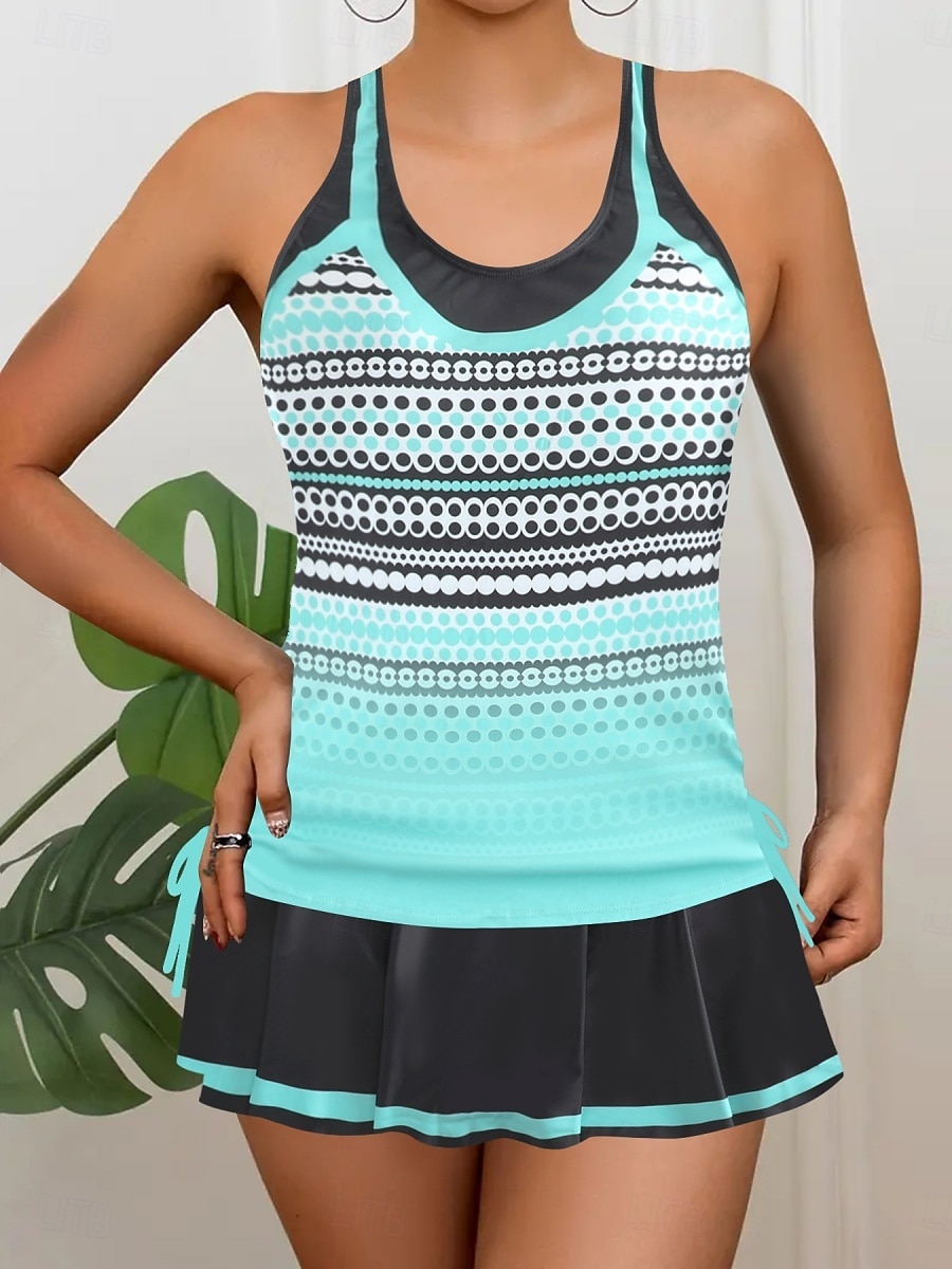 Γυναικείο Μαγιό Ταγκίνι 2 Τεμαχίων Φούστα Έλεγχος Κοιλιάς Ψηλός Ορθοστάτης Σλιμ Ανοιχτή Πλάτη Διακοπές Παραλία Φορέματα Σημαία Ράσβερ  U Λαιμός Αμάνικο 2026 - $33.99 –P11