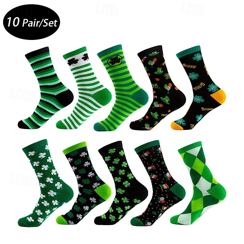 Муж. 6 пар Носки Носки для бега Повседневные носки Яблочно-зеленый Зеленый + белый Цвет Полоски Клетчатый Clover на открытом воздухе Отпуск На каждый день Средней плотности Все сезоны 2026 - $29.99 –P1