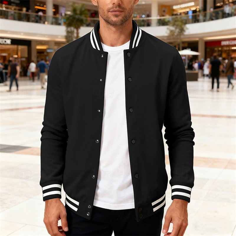 Per uomo Giacca Leggera Giacca Casual Giacca College Casuale Quotidiano Tasca Primavera Autunno A righe Streetwear Elegante Colletto Mao Regolare Nero Rosso Blu marino Blu reale Grigio chiaro Giacca del 2026 a $34.99 –P25