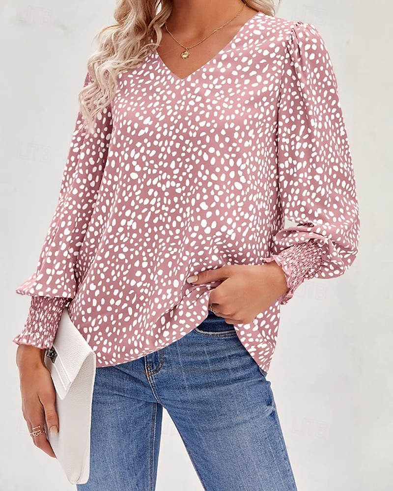 Per donna Maglietta Stampato Floreale Casual Manica Lunga Scollo a V Top Regolari Quotidiano Uscire Weekend Nero Rosa Vino Blu marino Verde Primavera Autunno del 2026 a $26.99 –P6