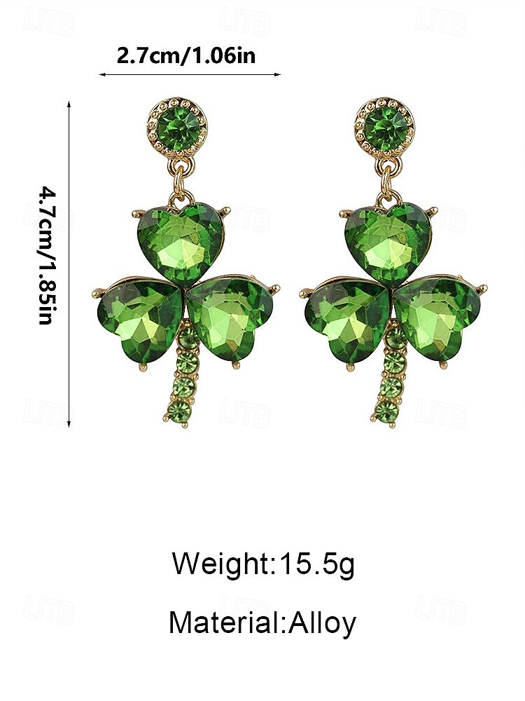 Women's Alloy Earrings with Green Crystal Shamrock Design, Perfect for St. Patrick's Day and Everyday Parties, Elegant and Festive 2026 - $11.99 –P6
