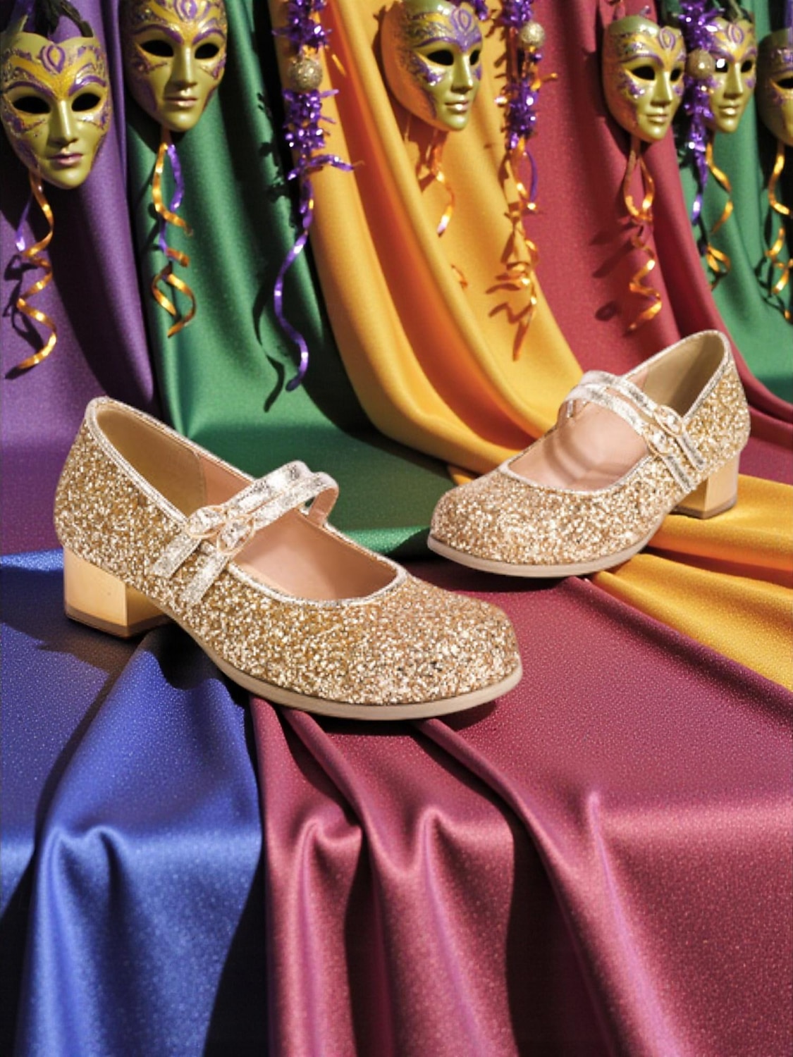 Damen Mardi Gras Glitzer Mary Jane Schuhe – Funkelnde Doppelriemen Niedrigblockabsätze festliche Karnevalsparty-Fußbekleidung für Umzugsteilnehmer Tänzerinnen und Feier-Outfits 2026 - $54.99 –P4