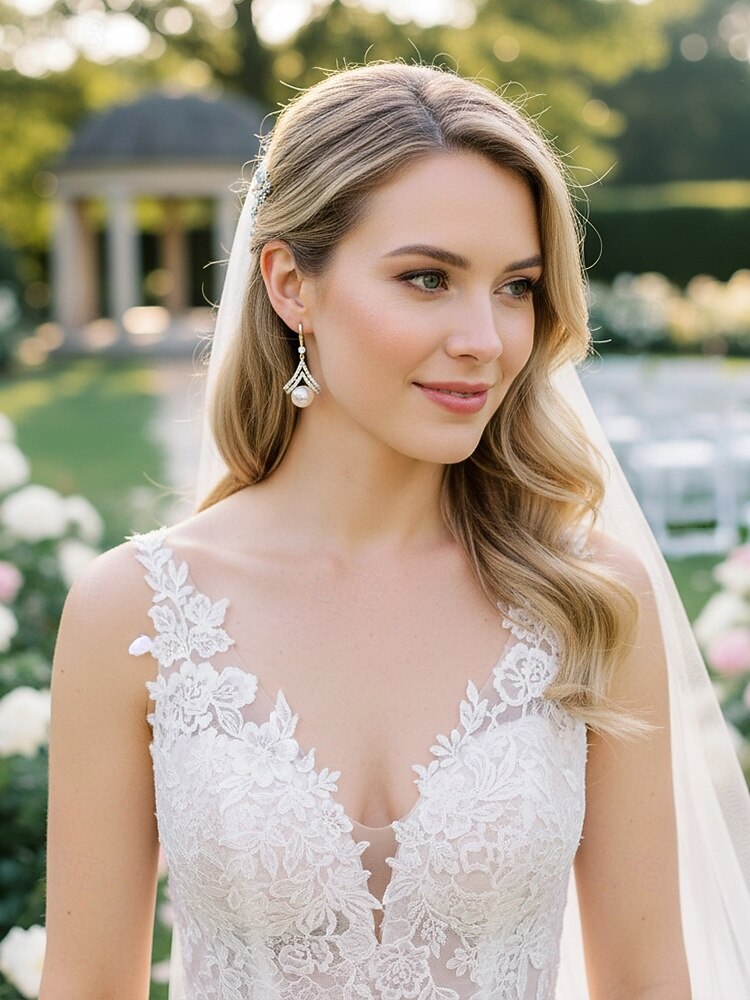 Pendientes colgantes de perlas artificiales para mujer, elegante diseño geométrico con detalles de cristal, estilo nupcial clásico, para novias, ceremonias de boda y eventos formales de noche. 2026 - $9.99 –P2