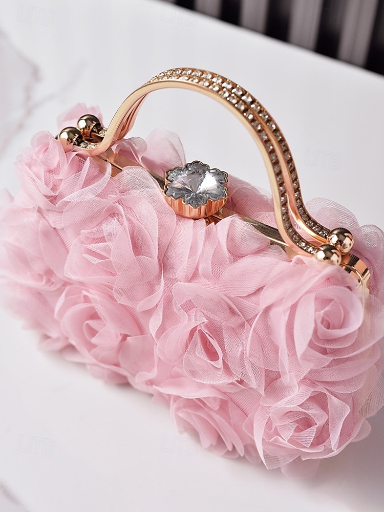 Women's Floral Evening Clutch Bag with Chain Shoulder Strap, Elegant Rose Appliqué Design, Multi-Color Formal Handbag for Weddings, Evening Parties & Banquets 2026 - $29.99 –P8