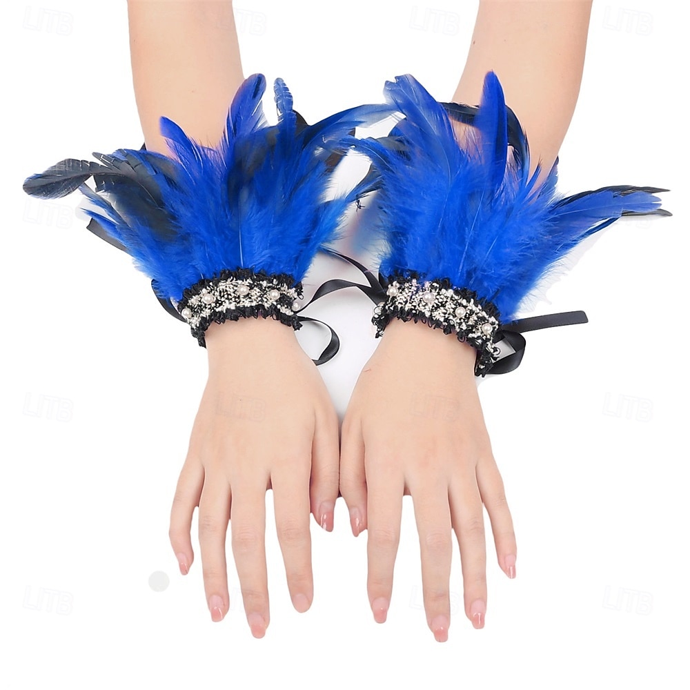 Carnaval 2026 Accesorios de Samba del Carnaval de Río Puños de Plumas para Mujeres Puños de Lentejuelas Brillantes con Plumas de Varios Colores para Danza en Brasil 2026 - $10.49 –P7