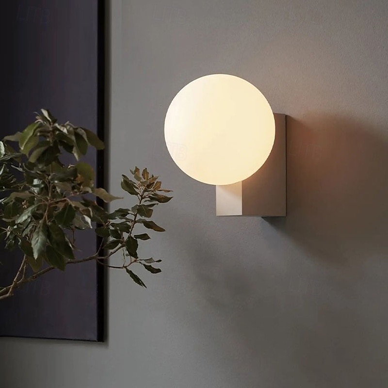 Lámpara de pared LED Sideral Barcelona con bola de cristal opalino, moderna lámpara de pared minimalista para interiores con base de aluminio, casquillo G9 para dormitorio, baño, pasillo, salón, color negro. 2026 - $243.89 –P4