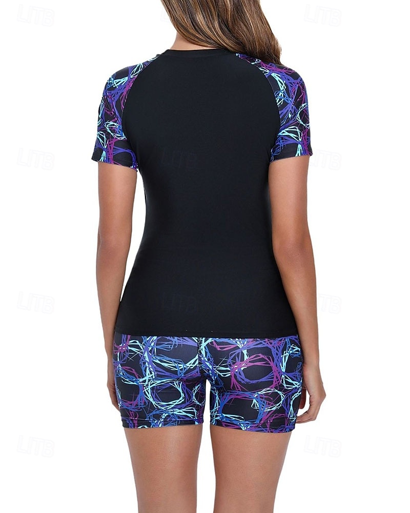 Dámské Ochrana proti vyrážce Plavky 2 ks S potiskem Ultra lehký (UL) Ochrana proti UV záření Elastický Krátký rukáv Plavky Surfování Šnorchlování Jaro 2026 - $21.99 –P13