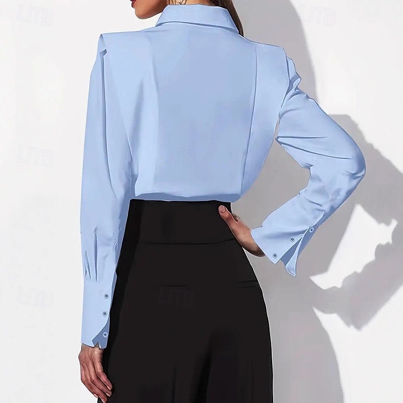camicetta a maniche lunghe da donna elegante colletto abbottonato elegante top da lavoro quotidiano estate primavera autunno disponibile in blu nero bianco del 2026 a $25.99 –P5