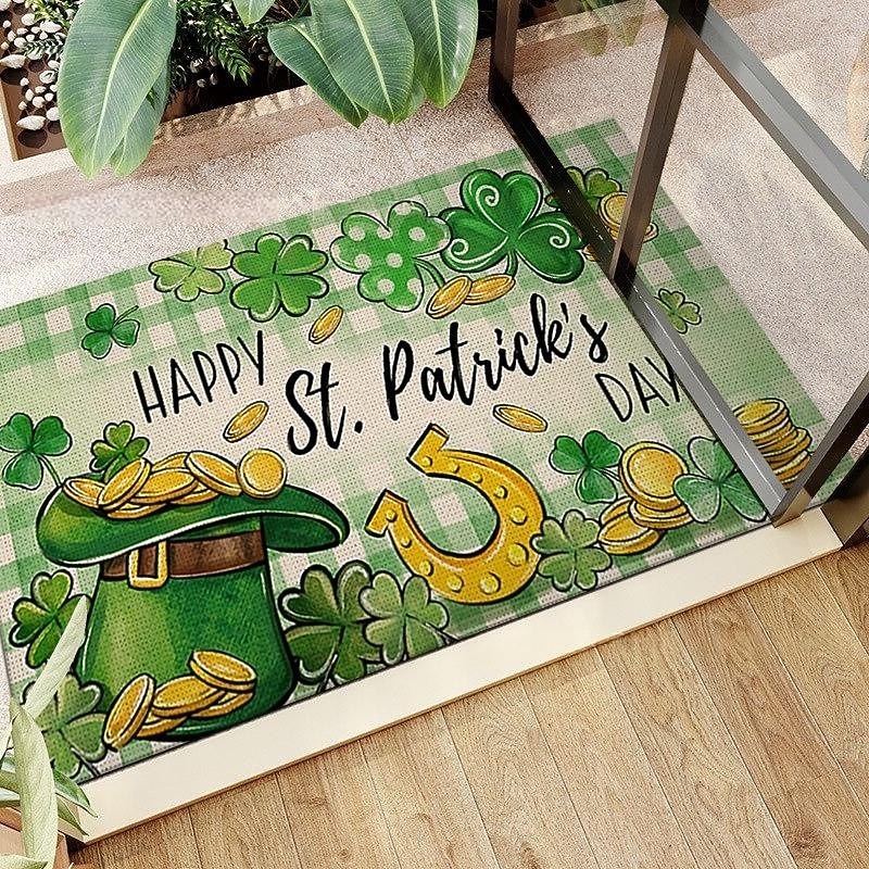 Dørmatte til St. Patricks dag, irsk firkløverdesign, gulvmatte til inngangsparti, festlig grønt kløverdørteppe til St. Patricks dag-feiring. 2026 - $5.99 –P15
